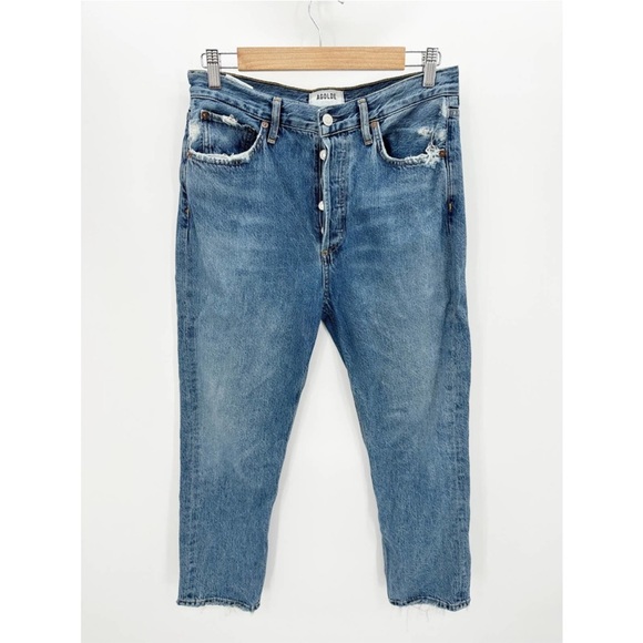 AGOLDE Riley High-Rise Straight Crop Blue Button Fly Jeans Women's Size 28 - Picture 2 of 8